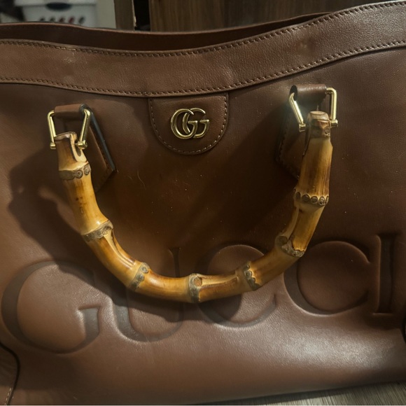 Gucci Handbags - Gucci Brown Leather Tote with Bamboo Handles